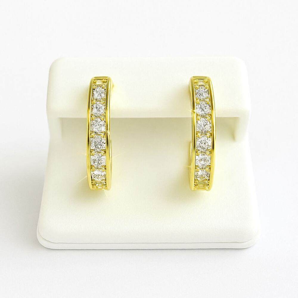 14K Y Gold over 925 Sterling Silver CZ Hoop Huggie Earrings 12mm